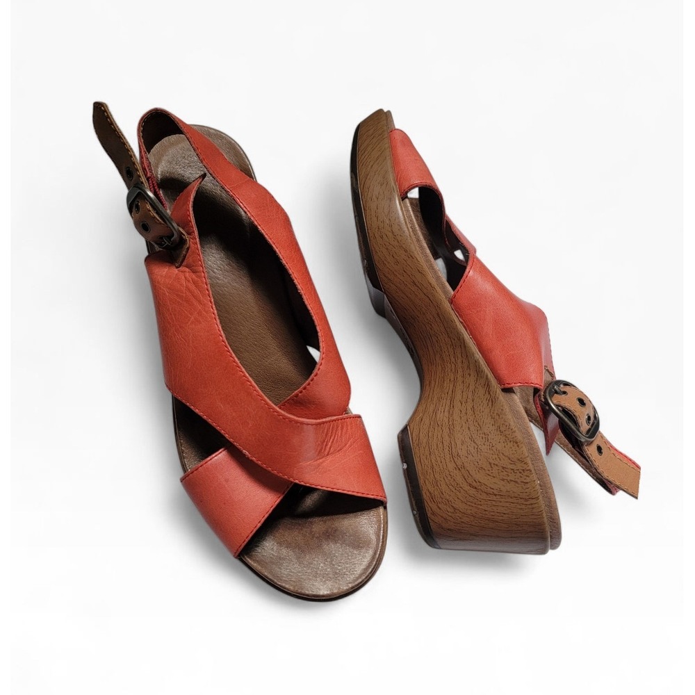 Dansko Red Leather Wedge Sandals Cross Strap Slingback Size 40